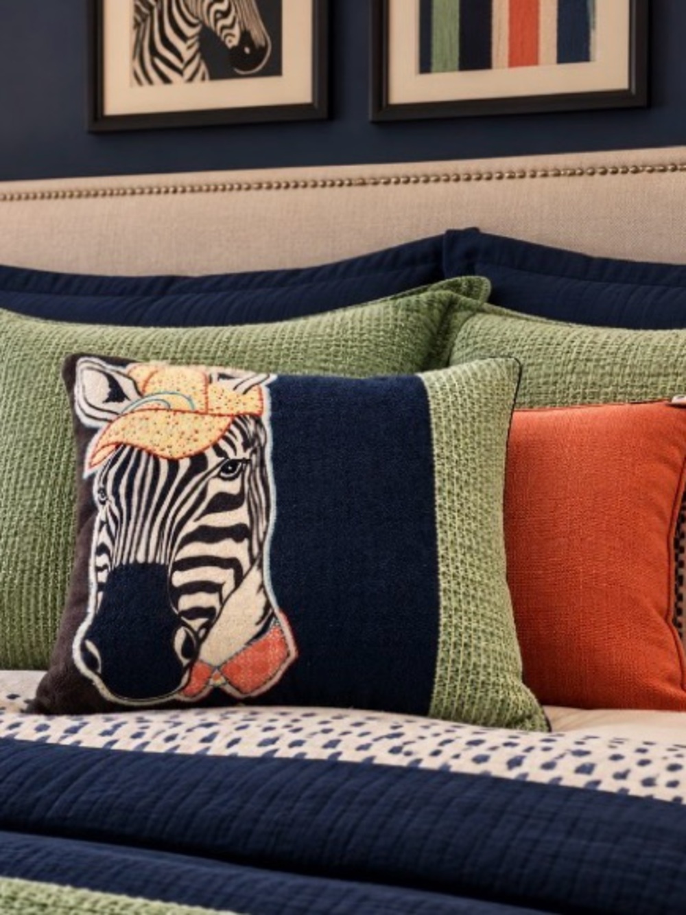 Zebra Stripe Throw Pillow Applique Embroidery Accents